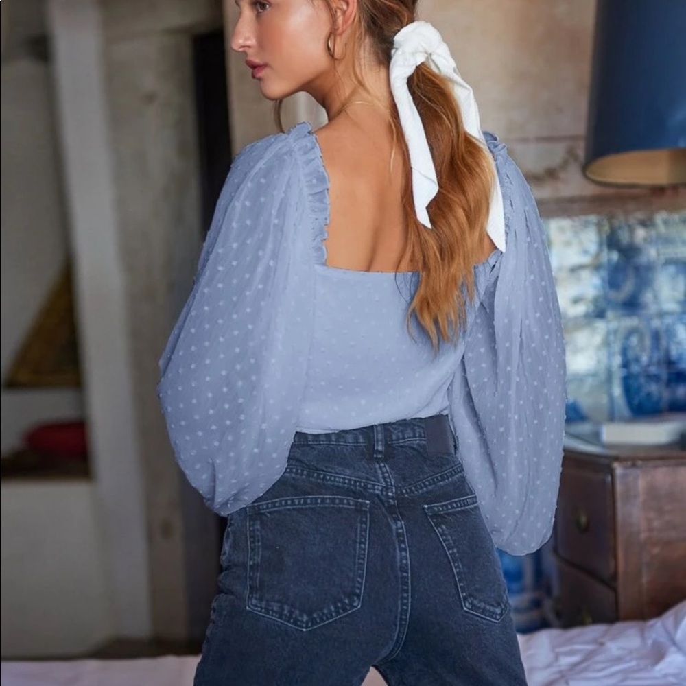 Boho gypsy crop top milk maid white lantern blue - Picture 2 of 8